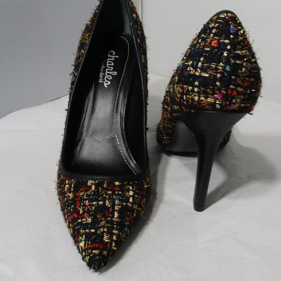 Like New Charles David Frayed Tweed Colorful Classic High Heel Pumps Pointed Toe - Picture 4 of 13